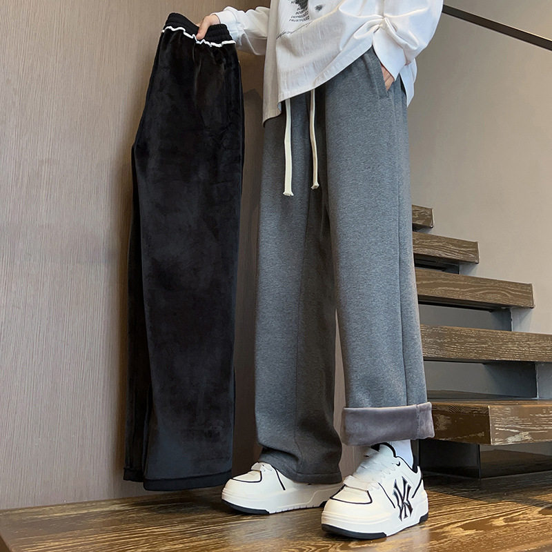 加绒加厚男士直筒保暖棉裤秋冬