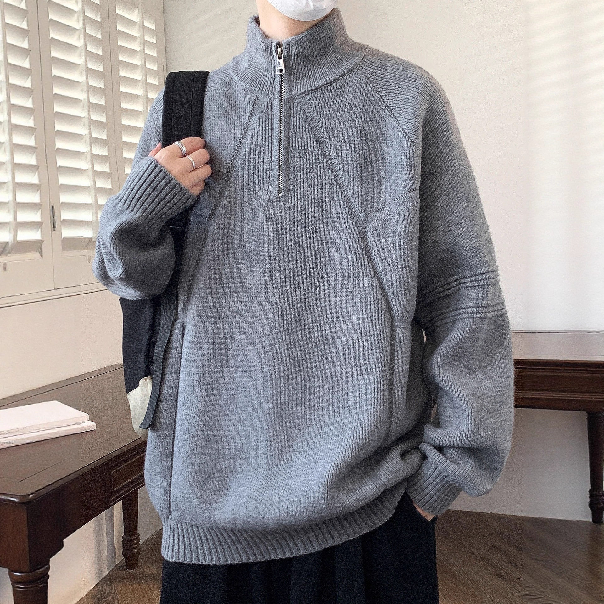 秋冬韩系少年感半拉链立领毛衣
