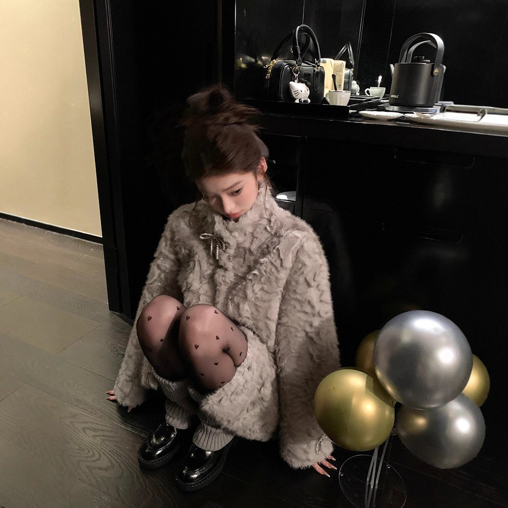月影少女皮毛一体中长款立领