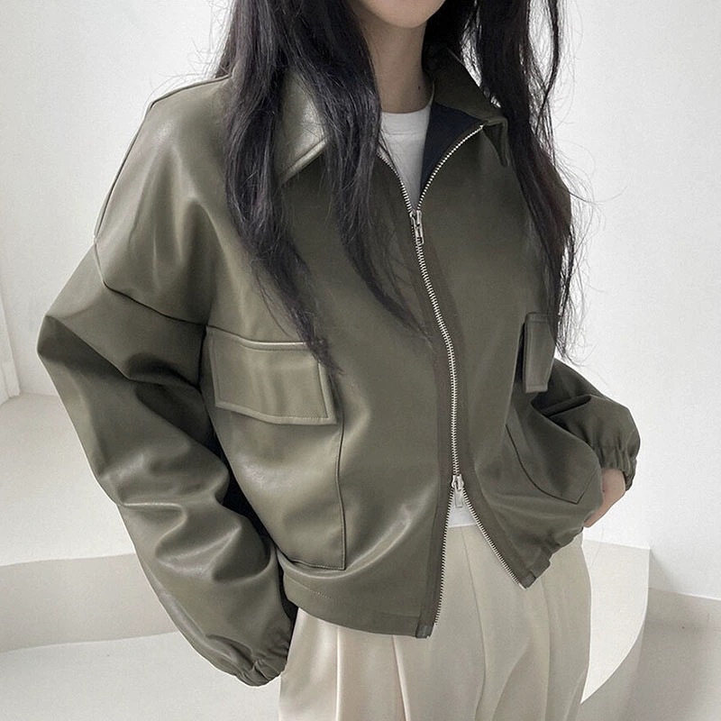 夏季港风立领拉链短款外套女