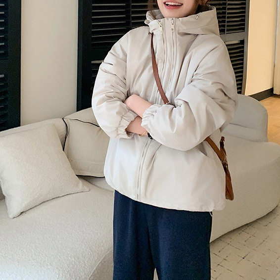 2026秋冬短款加厚连帽棉服女