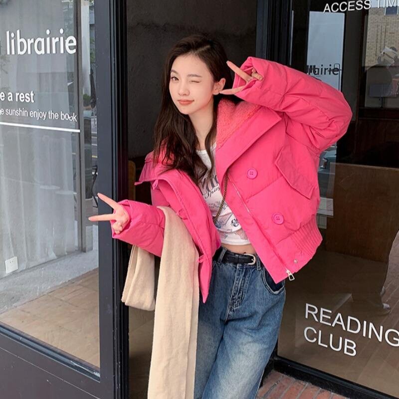 网红小众高级感粉色高腰短款棉服