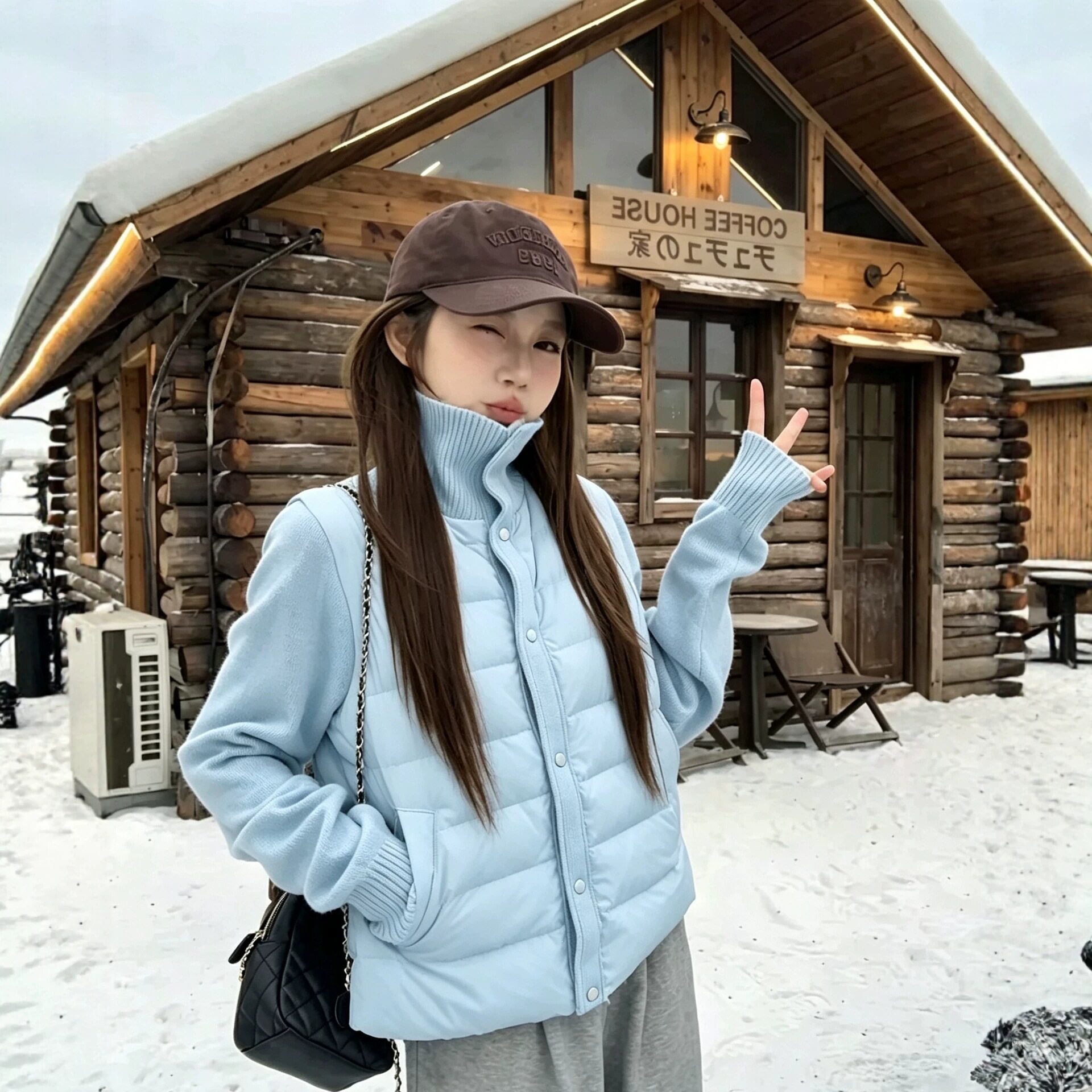 2026韩系秋冬新款时尚针织立领拼接羽绒棉服保暖轻薄打底外套女