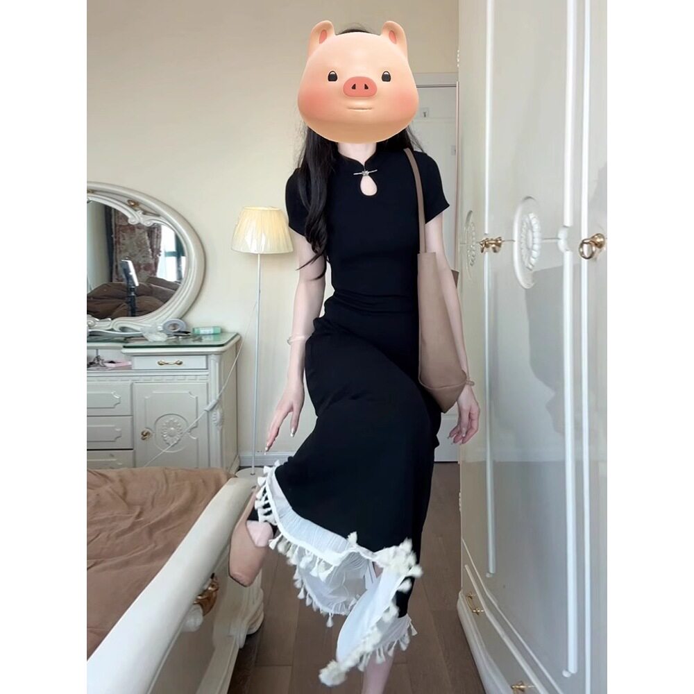 新中式改良旗袍黑色夏季连衣裙