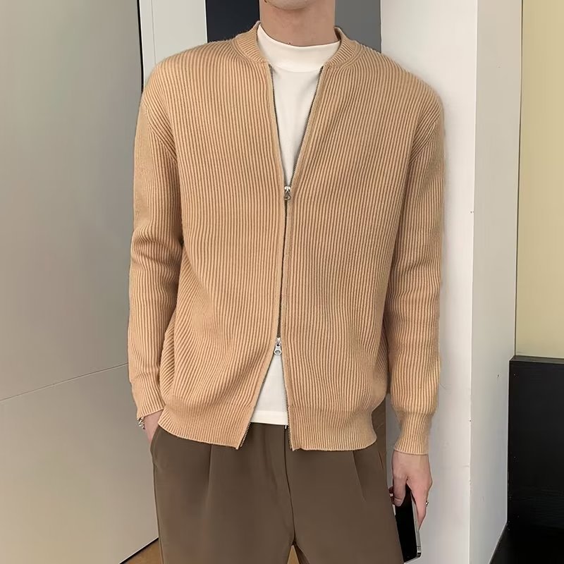 韩系潮牌男士双拉链毛衣开衫