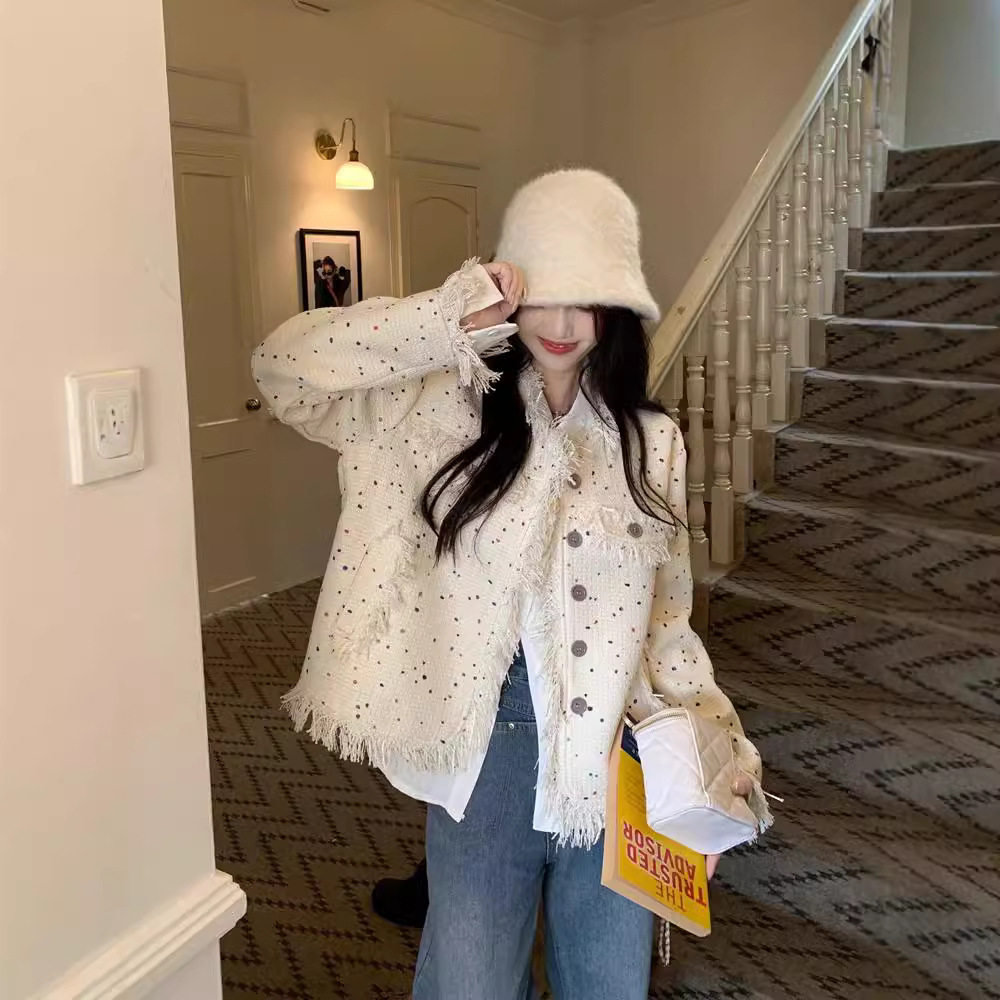 早秋新款小香风波点短外套女