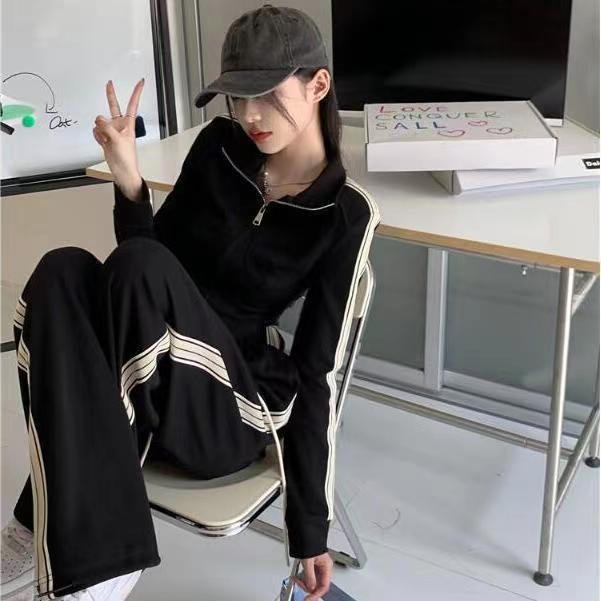 春秋韩版大码女阔腿运动两件套