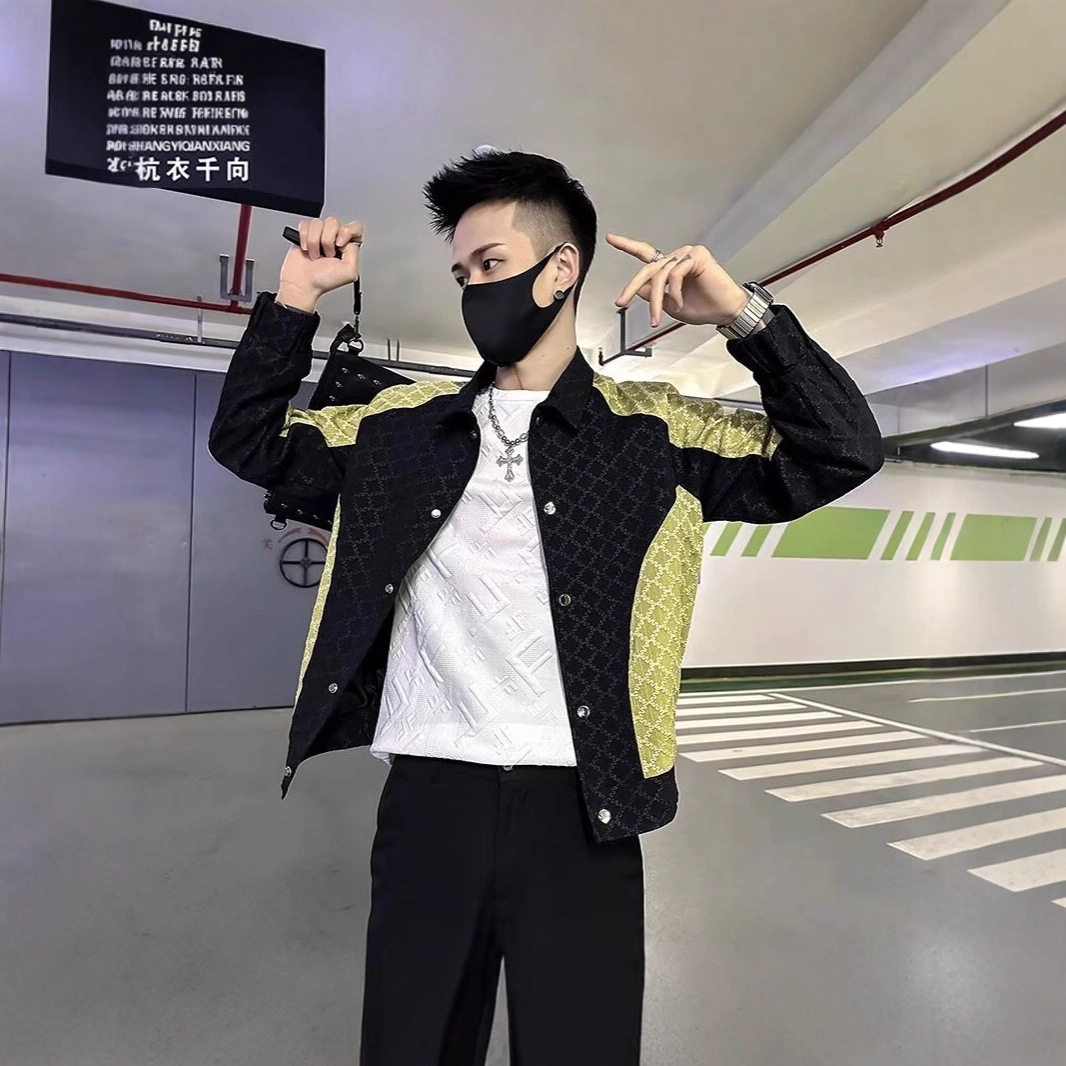 春秋韩版潮牌拼接男士夹克