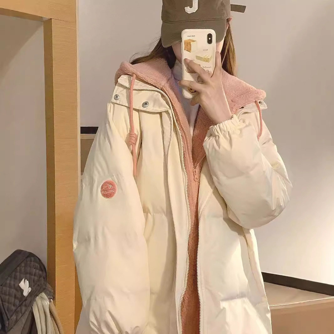 冬季假两件加厚连帽少女棉衣