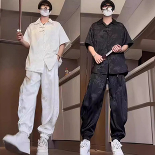 新中式男装国潮复古衬衫2024夏季新款短袖垂感文雅冰丝衬衣外套