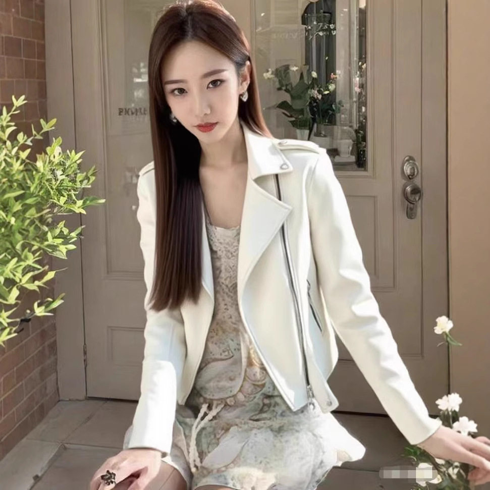 女士短款机车风PU皮夹克显瘦