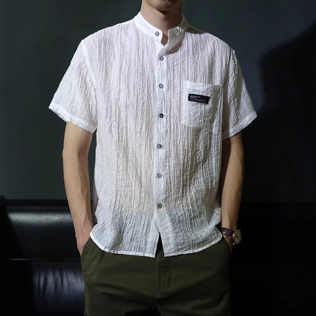 夏季新款男士小立领短袖衬衫