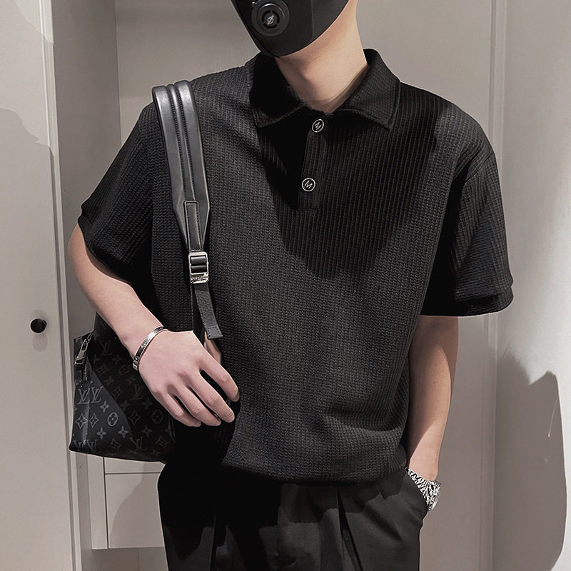 夏季男士纯色宽松翻领短袖POLO衫