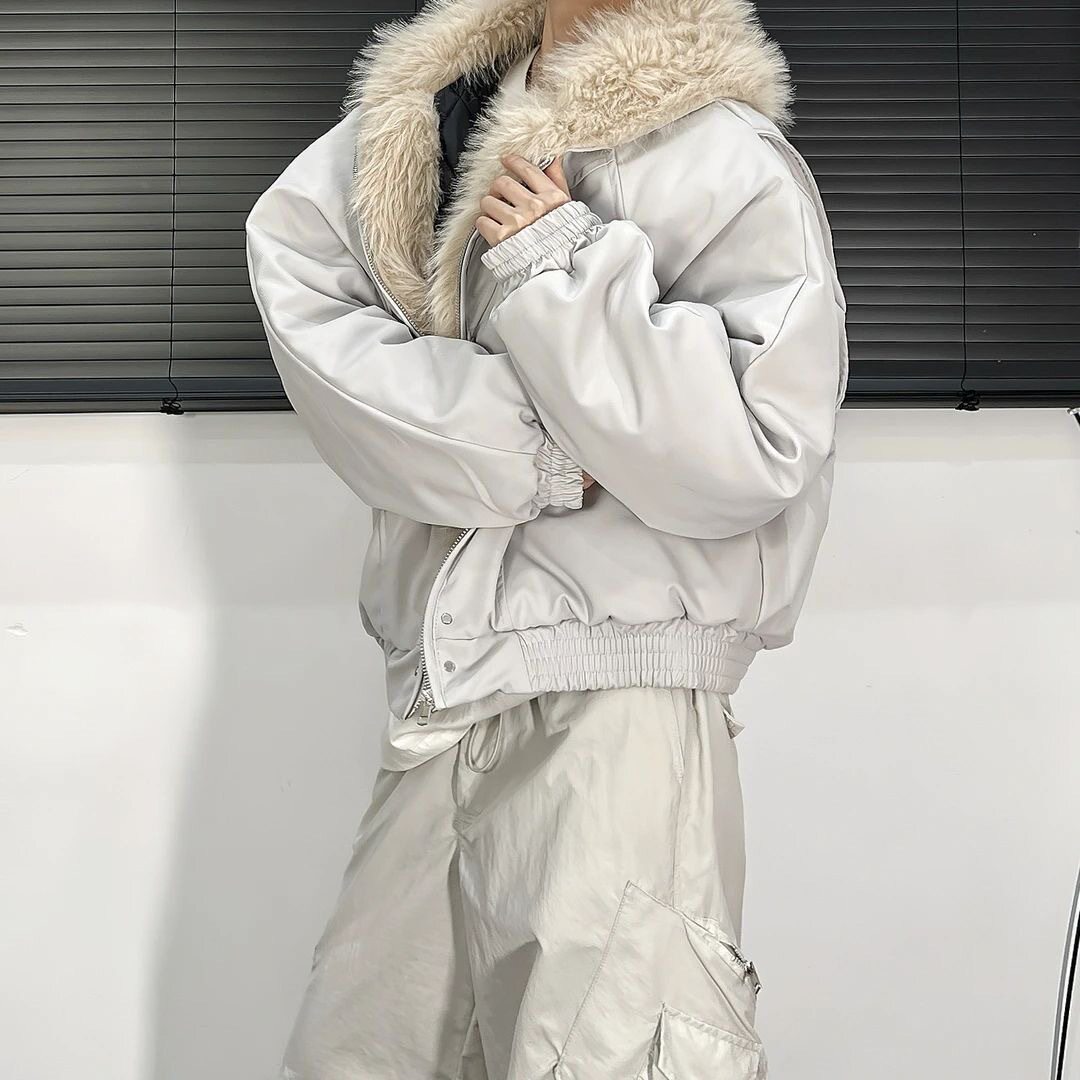 美式座山雕夹克棉服男款冬季加厚大毛领外套防寒保暖情侣连帽棉衣