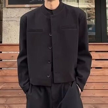 痞帅立领短款西装外套男秋冬