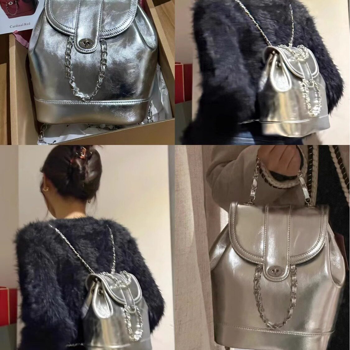 小香风油蜡皮链条双肩包女新款