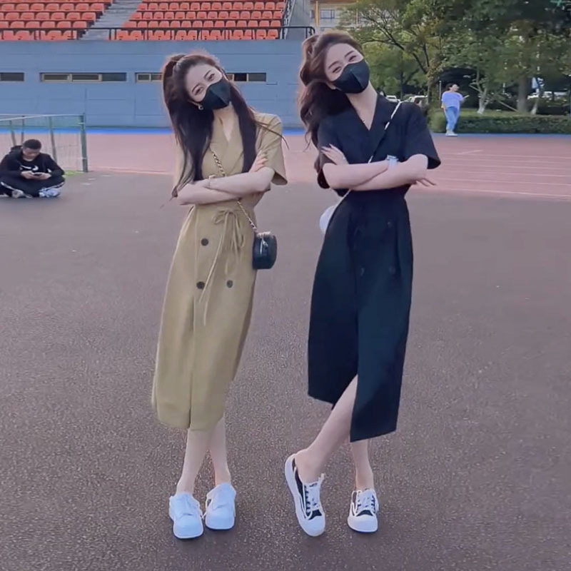 大码胖mm高级感西装连衣裙女夏