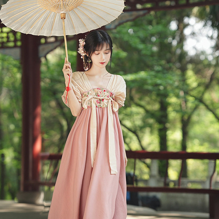 汉元素日常裙子复古中国风女装齐胸襦裙古风汉服改良版连衣裙春夏