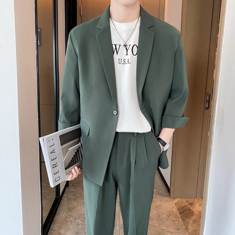 春夏薄款中袖男士韩版西服套装