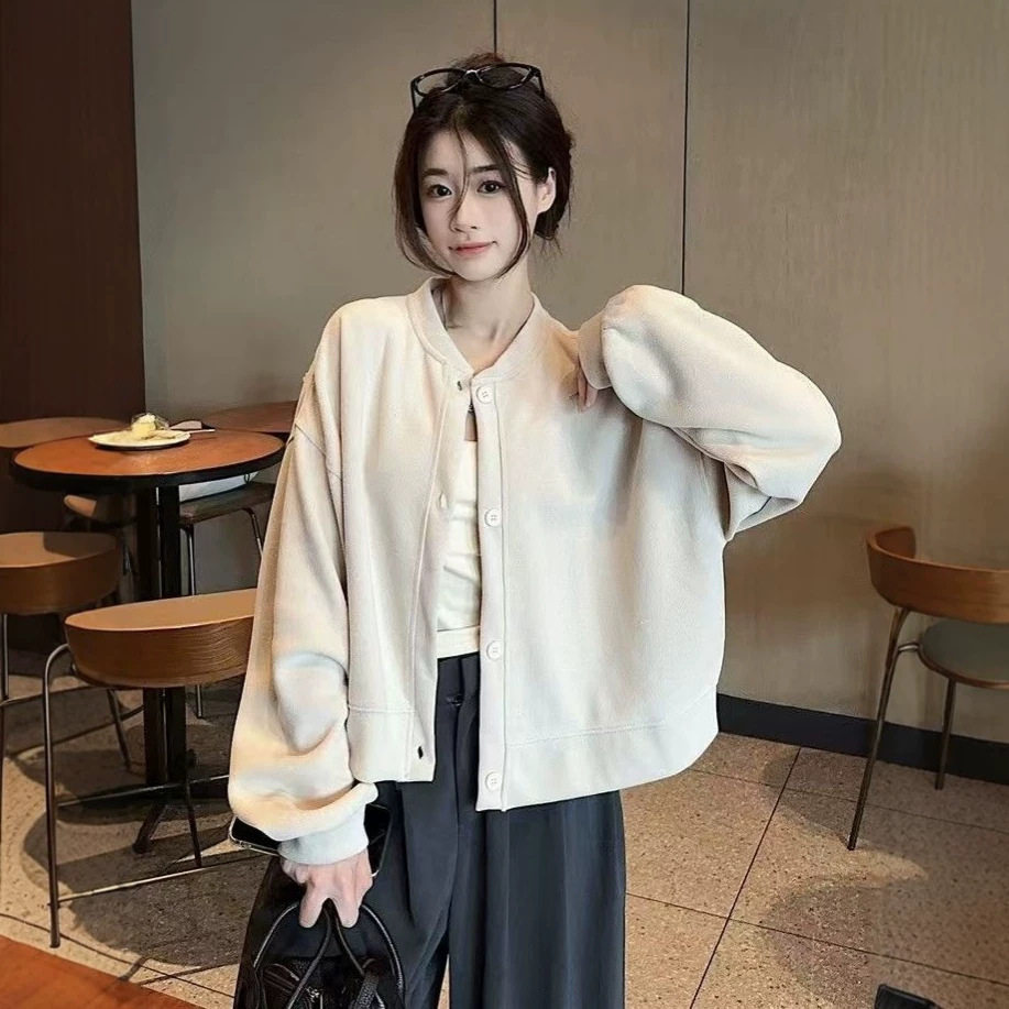 杏色秋季新款宽松棒球外套女