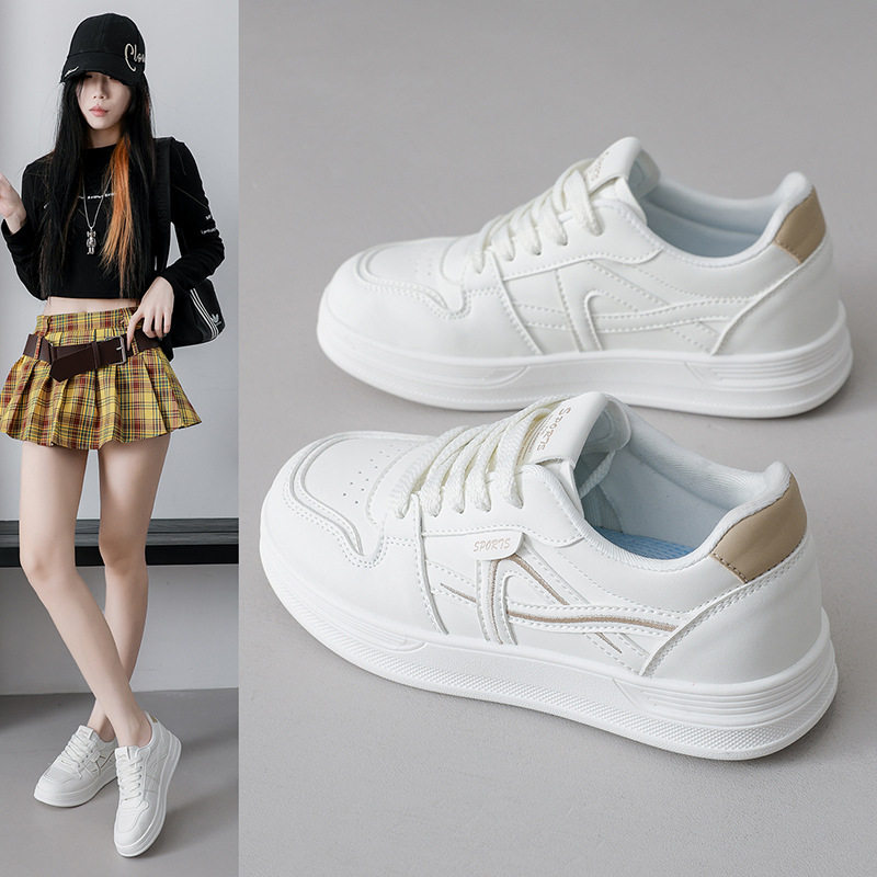 KT26805时尚圆头厚底小白鞋女2026新款系带学院风轻便休闲板鞋,女鞋,休闲板鞋,淘宝优惠券,粉丝福利购,淘宝优惠卷