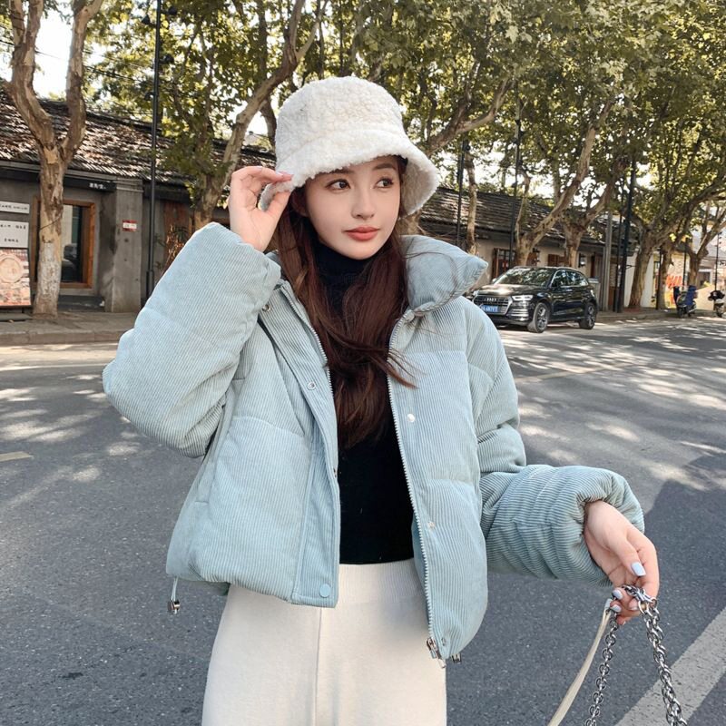 小香风灯芯绒翻领短款棉服小个子