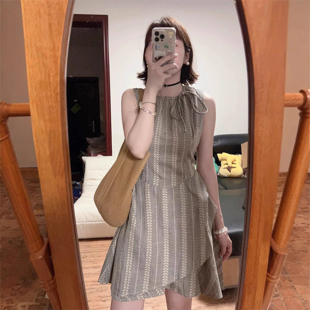 设计感法式条纹背心无袖连衣裙