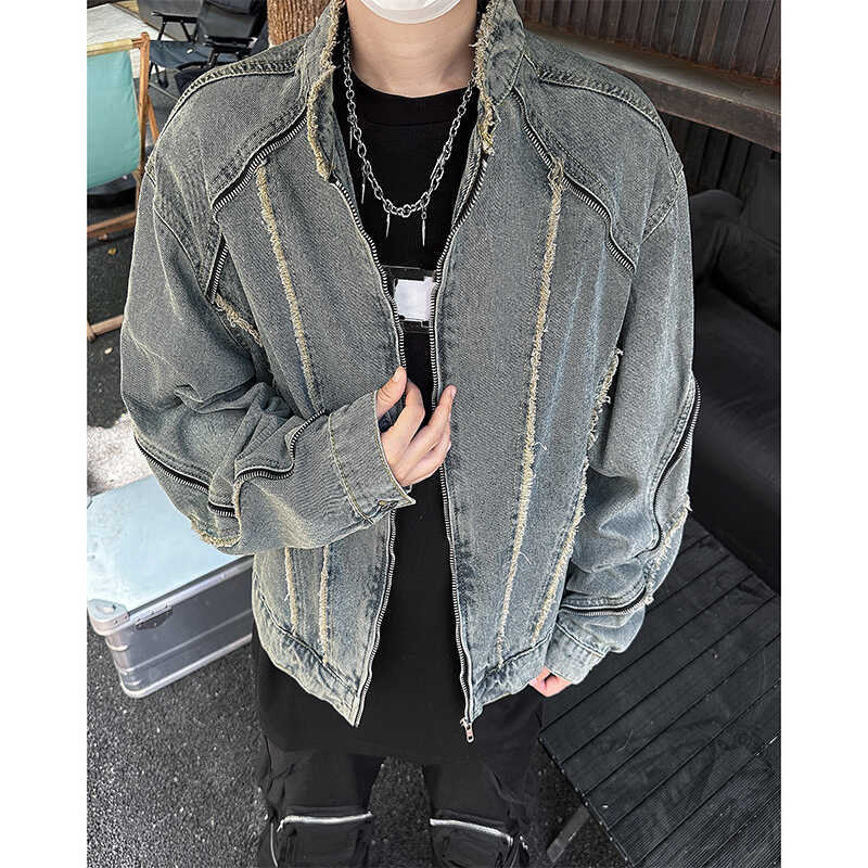 高街痞帅解构流苏牛仔外套男
