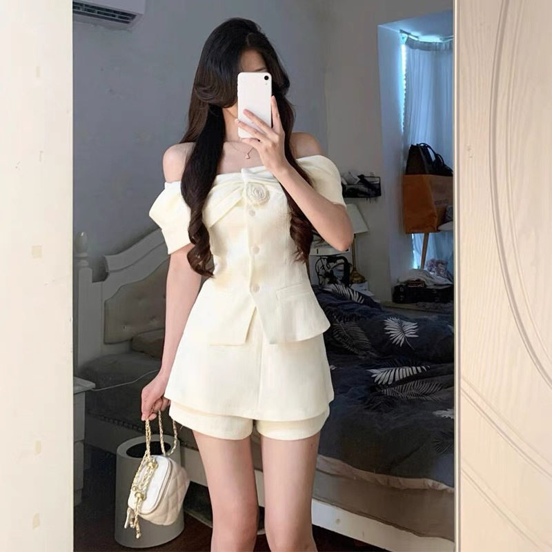 夏装搭配时尚小个子名媛纯色上衣