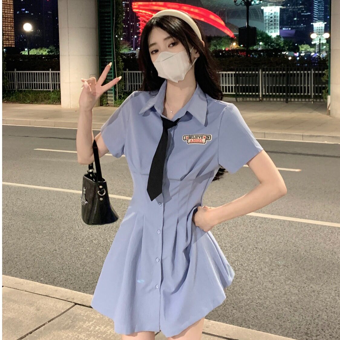 夏季POLO领学院风收腰显瘦连衣裙