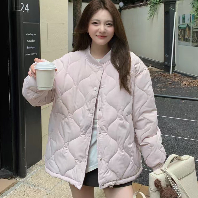 韩系加厚菱格宽松显瘦棉服女