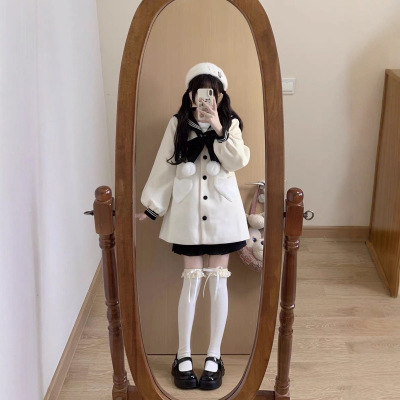 学院风jk制服毛呢外套海军大衣女