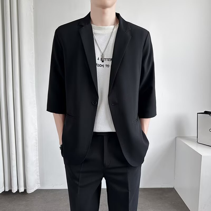 夏季薄款七分袖韩版西装外套男