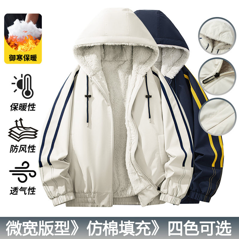 加绒加厚棉服男士秋冬季青春潮流保暖防风防寒棉衣冬装连帽外套女