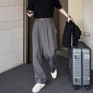 高级痞帅直筒阔腿休闲长裤 那不勒斯垂坠感冰丝西裤 新款 夏季 子 男款
