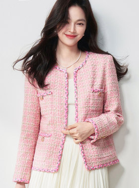 清仓春季粉色气美氛围感重磅羊毛尼粗花呢气质小香风外套女25017