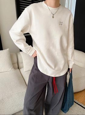 丽光早春新款 点睛刺绣圆弧下摆剪裁宽松显瘦打底衫T恤 SN8535