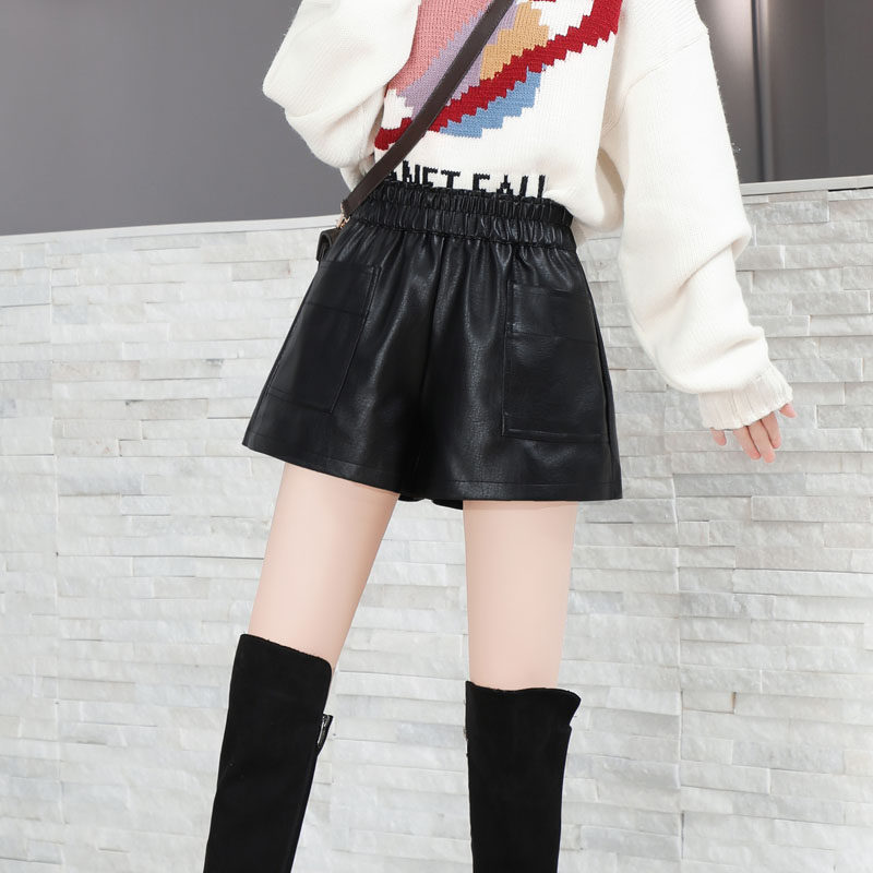 2025春秋新款宽松阔腿显瘦短裤胖妹妹高腰皮裤外穿时尚靴裤皮短裤,女装/女士精品,休闲裤,淘宝优惠券,粉丝福利购,淘宝优惠卷