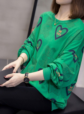 2025秋冬季新款大码女装胖妹妹宽松休闲百搭设计感长袖印花卫衣潮