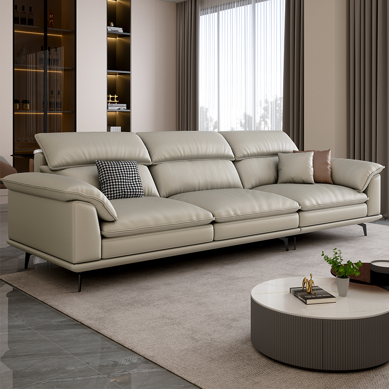 意式轻奢极简大小户型皮艺真皮沙发网红直排客厅头层牛皮高端大气