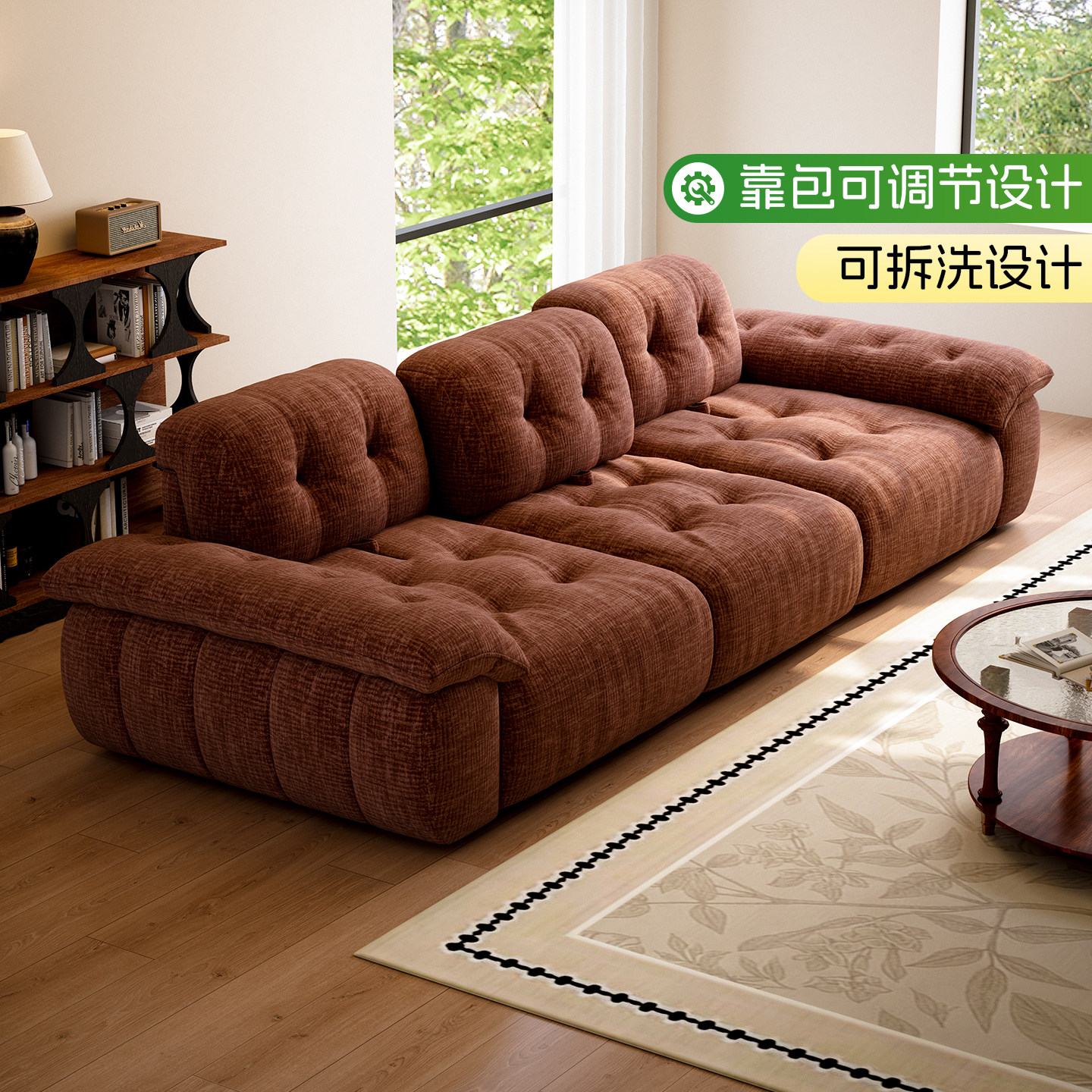 棉花糖沙发客厅靠背可调节大坐深雪尼尔云漫云朵布艺沙发全拆洗