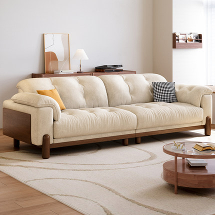 现代简约原木风实木云朵沙发日式小户型客厅奶油风白蜡木布艺沙发