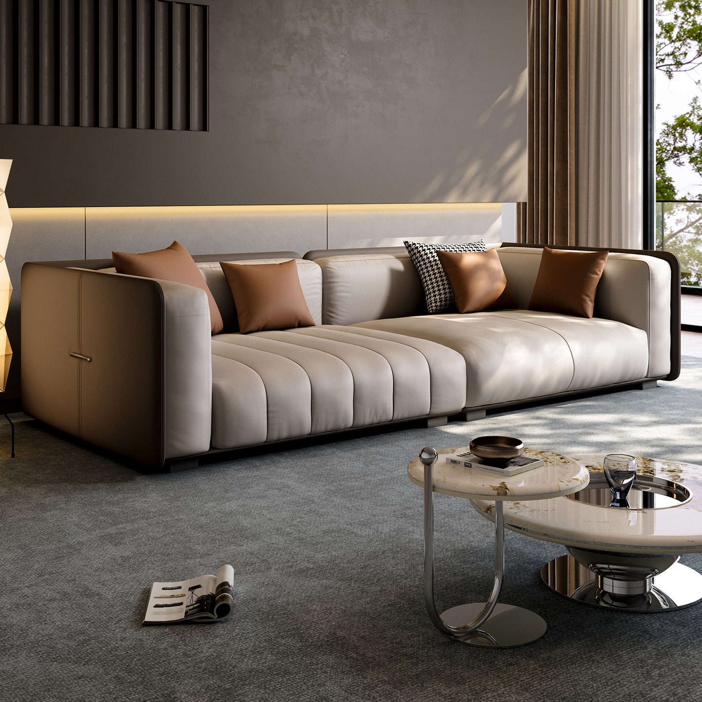 意式轻奢钢琴键大气真皮沙发直排极简小户型客厅乳胶头层牛皮沙发