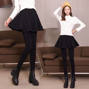大码包臀裙裤假两件打底裤伞裙秋冬加绒加厚百褶短裙显瘦小脚女裤