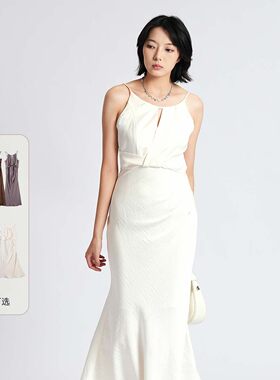 西町村屋流光裙法式挂颈鱼尾吊带裙女夏气质长版洋装XXAB10007