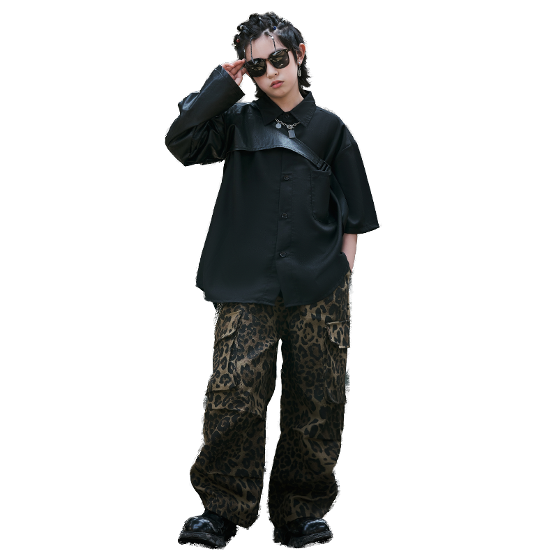 男童街舞潮裝女童hiphop爵士舞嘻哈街舞演出服少兒T臺走秀表演服