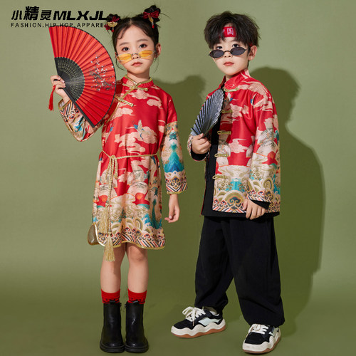喜庆元旦演出服小学生中国风汉服