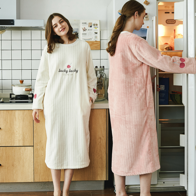 冬季珊瑚绒韩版学生女士长袍睡裙