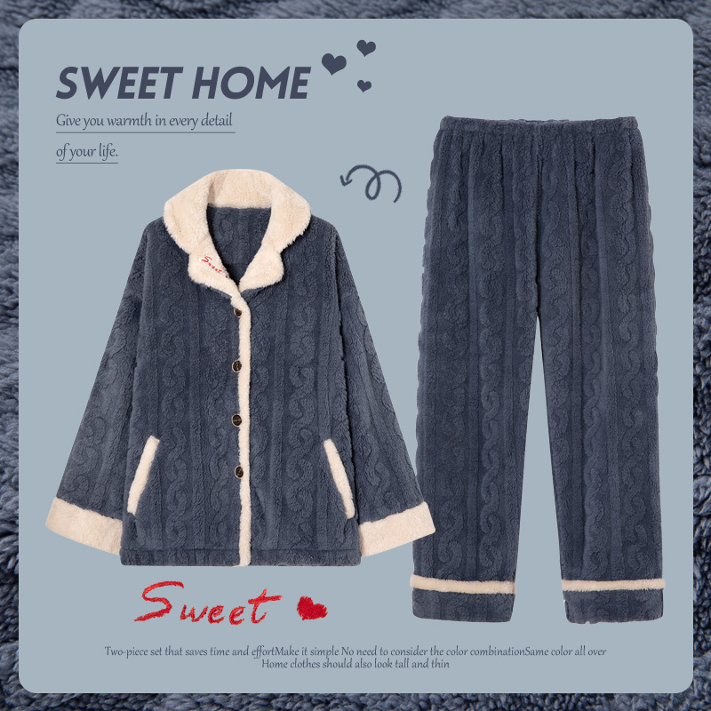 英文+爱心刺绣  加厚法兰绒面料 秋冬两件套