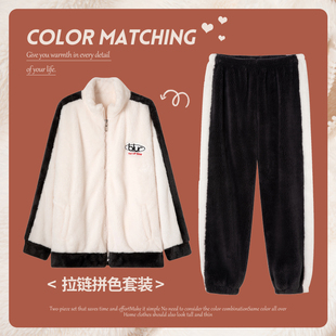 睡衣男冬季珊瑚绒加绒加厚保暖大码拉链套装两件套秋冬天款家居服